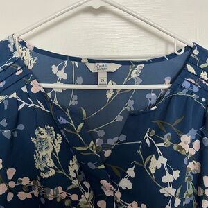 Croft & Barrow women’s size 2x blue floral blouse t shirt pink accent